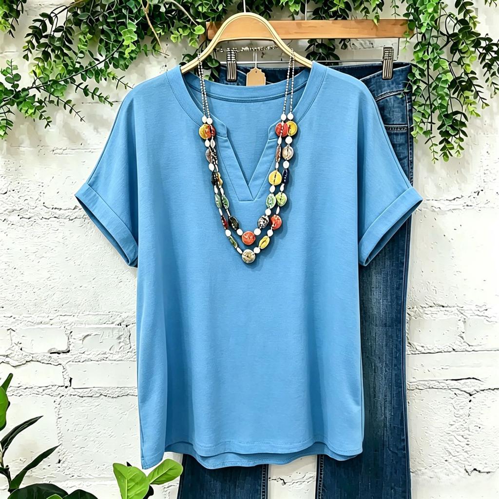 Women's Casual Solid Color V Neck Short Sleeve Top Lightweight Breathable Linen Cotton Blend Shirt for Daily Wear