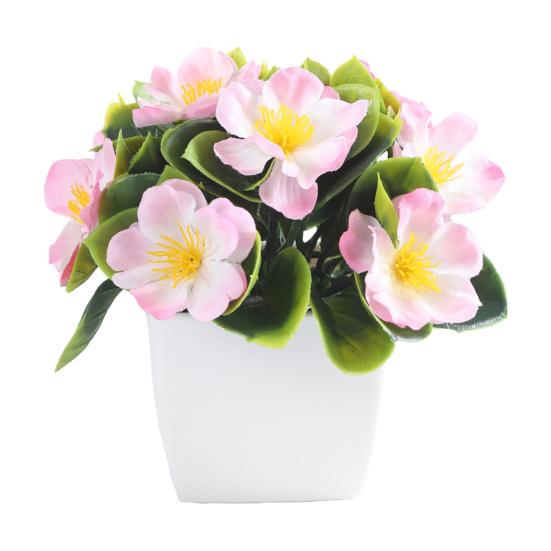 

Small Artificial Cherry Blossom in Pot Faux Peach Flower Potted Plants for Home Wedding Table Decoration розовый