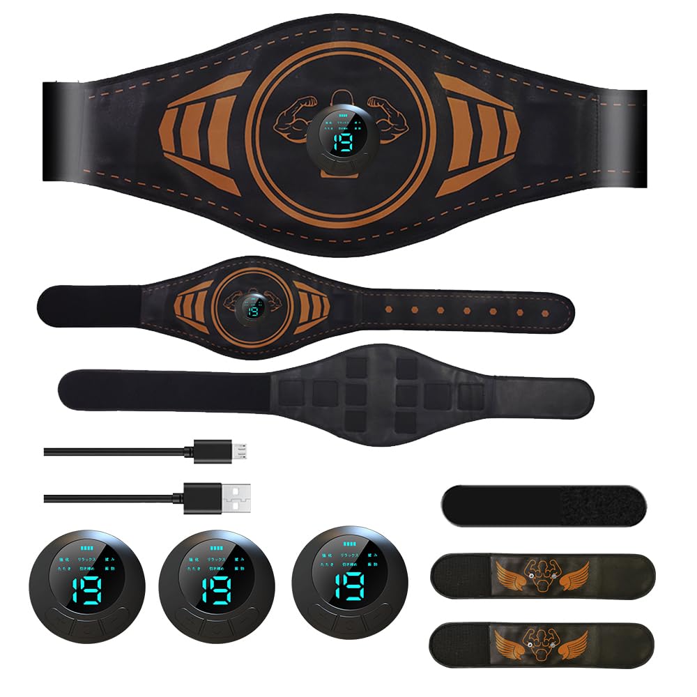 

EMS abdominal muscle no gel sheets 6 3 19 levels of abdominal muscle muscle 2 arm straps abdominal muscle multiple body muscle training USB LCD оранжевый