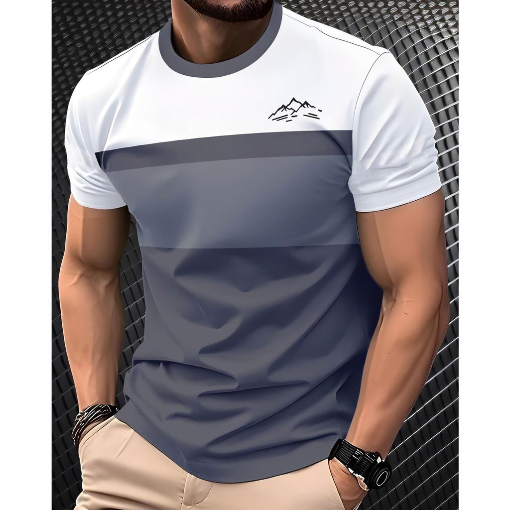 Summer Round Neck 3D Striped Graphic Print Top Fashionable Casual Short Sleeved Men's T-shirts