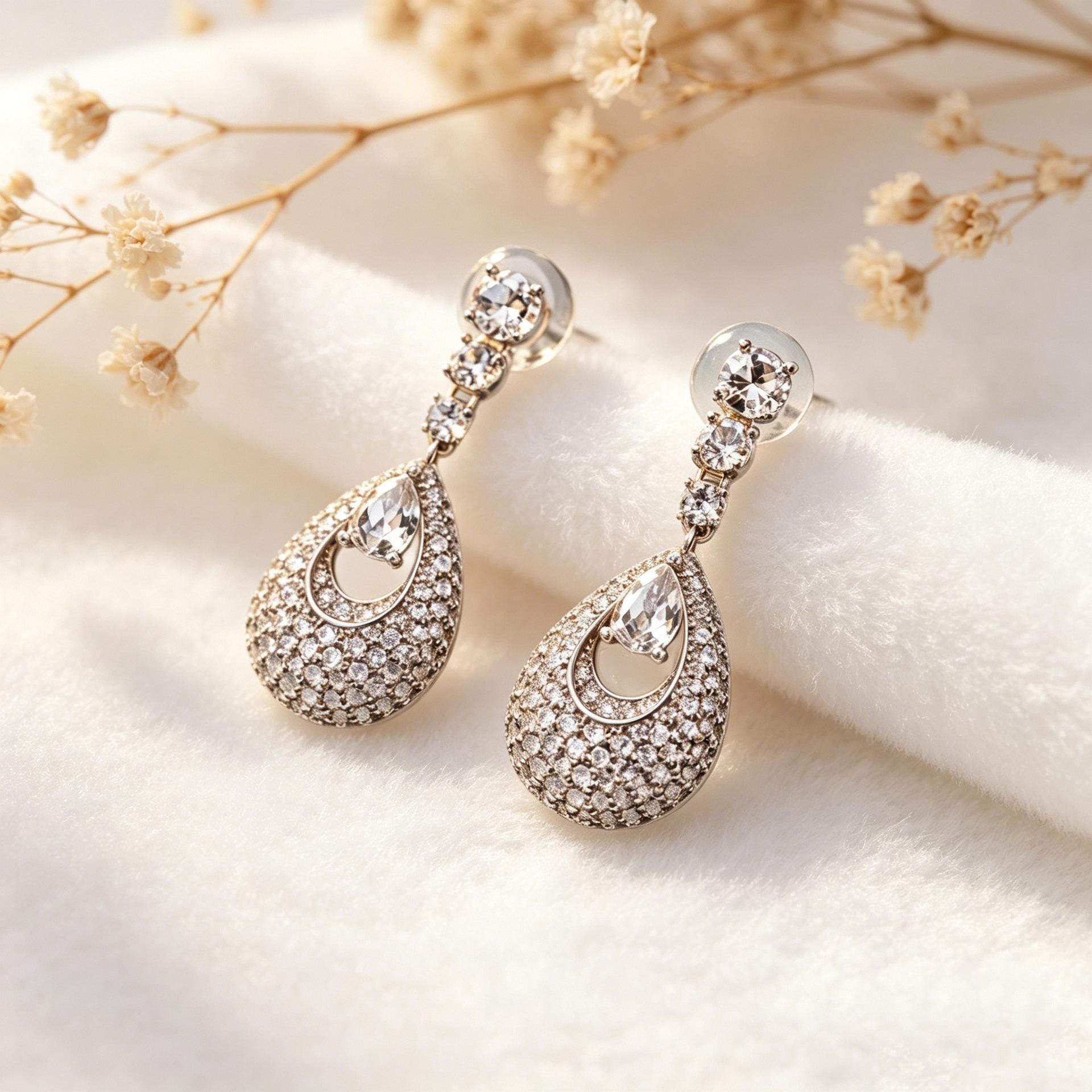 Full Diamond Water Drop Earrings Heavy Industry Diamond-set Zircon Banquet Bridal Temperament Earrings
