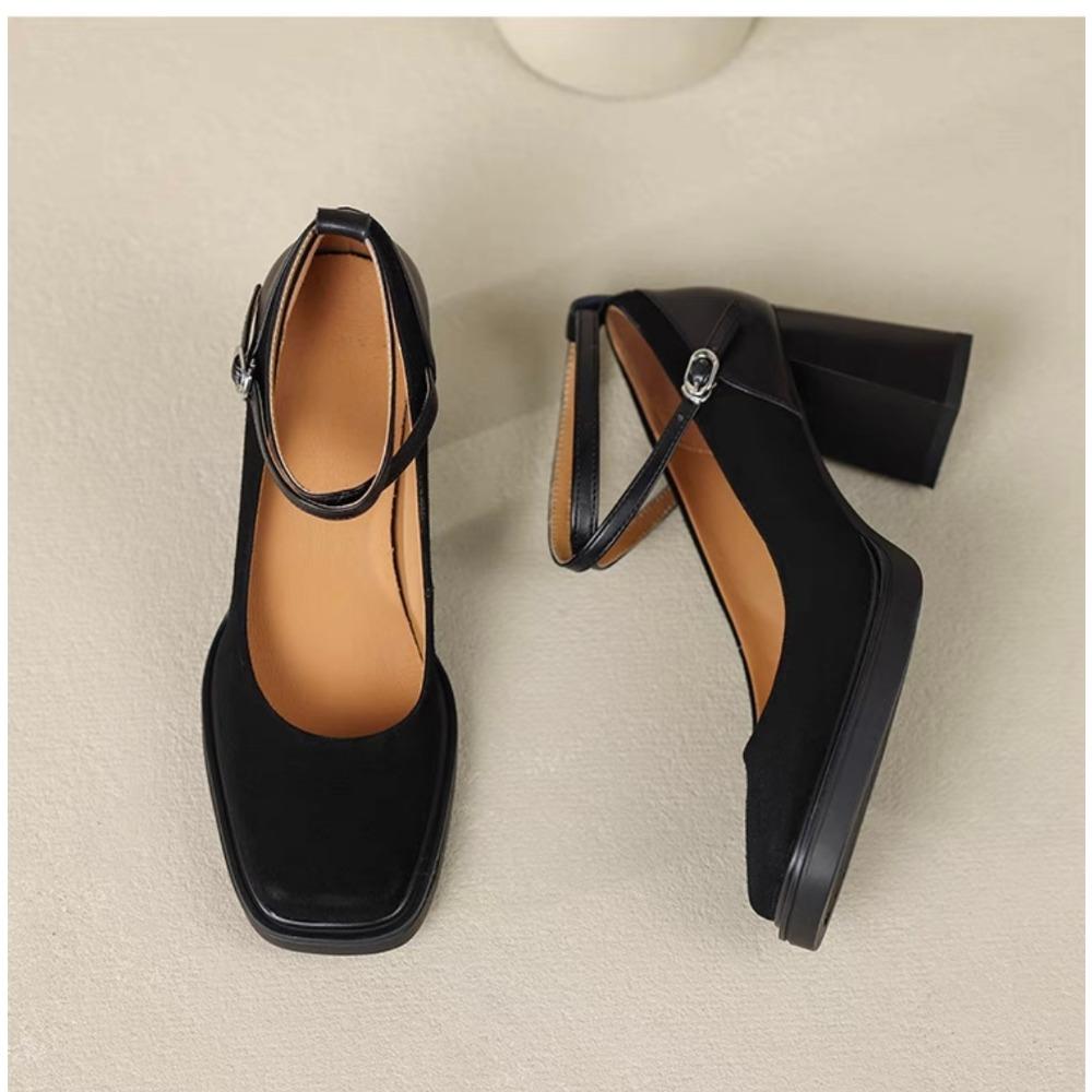 

Модные женские туфли-лодочки на толстом высоком каблуке с квадратным носком Элегантные женские туфли на каблуке Винтажные свадебные туфли для невесты Вечеринка Официальные туфли с перекрестными ремешками 35 чёрный