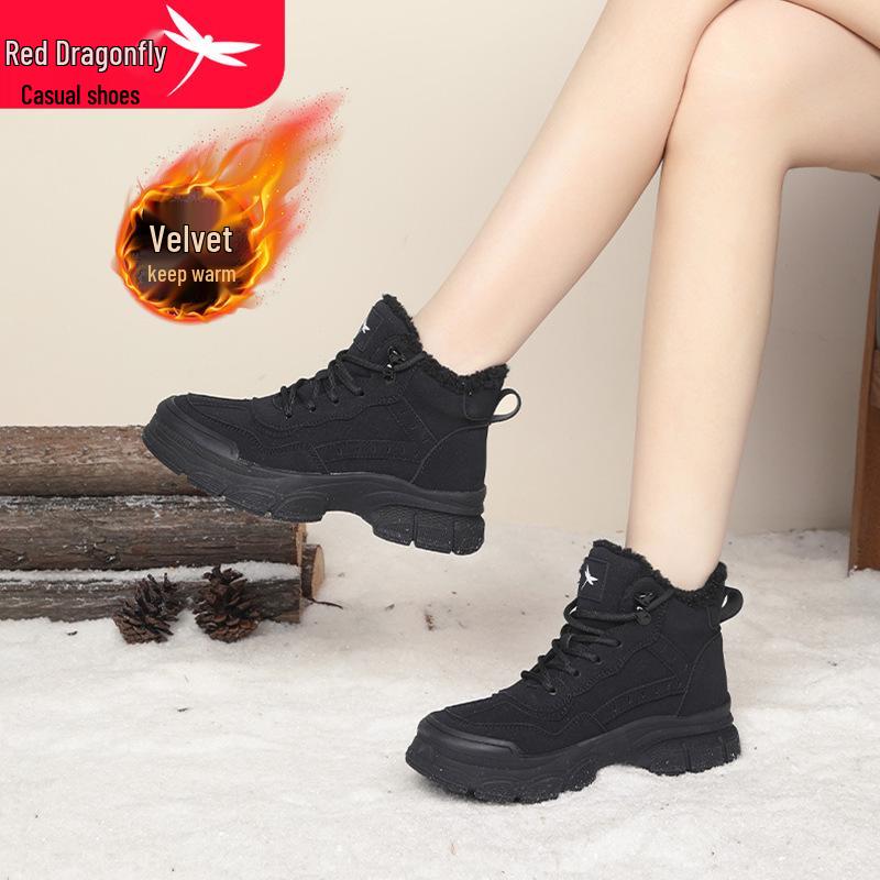 Red Dragonfly Women's Velvet-Thick Snow & Martin Boots: Winter Waterproof, Thick Sole, Short Workwear Style