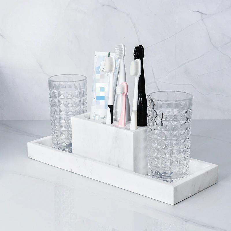 1pc Marble Toothbrush Holder Ornament Six Hole Toothbrush Holder Household Toothbrush Storage Rack Bathroom Accessories