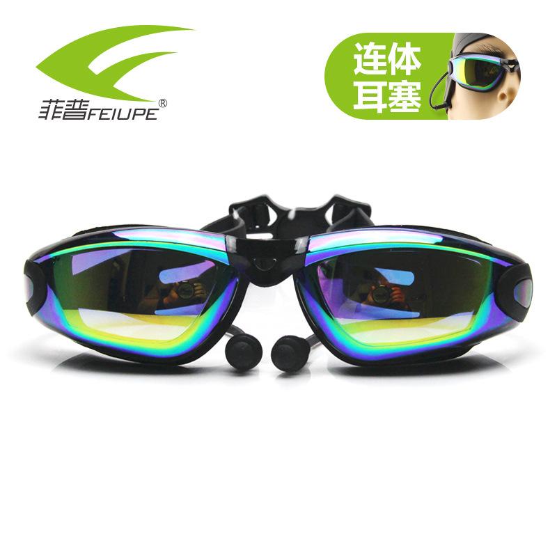 Swimming Goggles Anti-fog large-frame electroplated swimming goggles Male Fashionable and Colorful Swimming Goggles Swimming goggles with earplugs чёрный