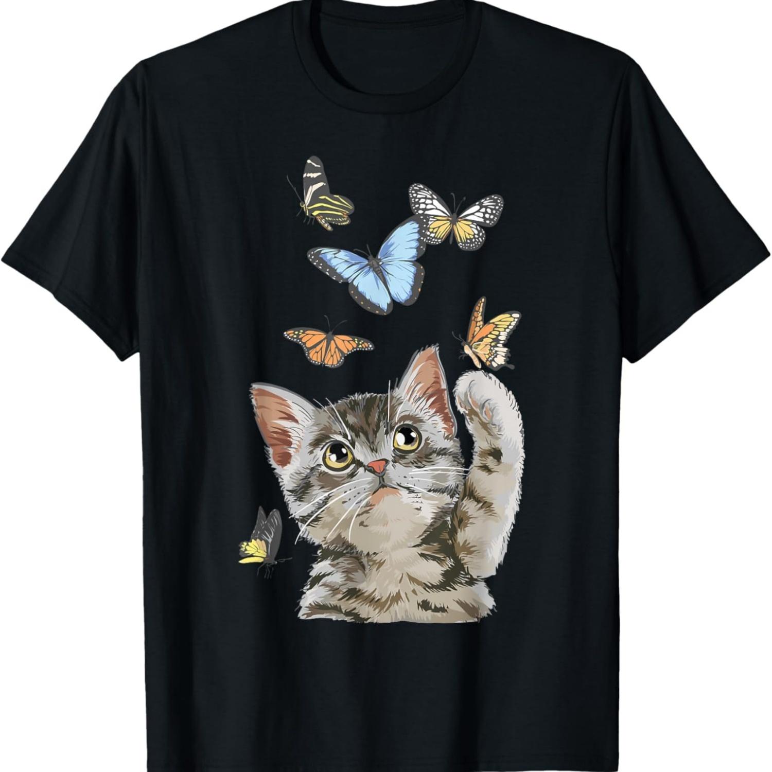 cute Kitty cat playing butterflies for lover cats kitten T-Shirt S чёрный