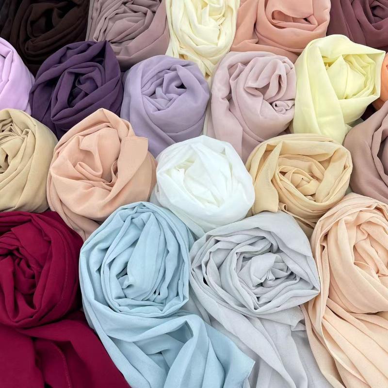 Ramadan Muslim Chiffon Hijabs For Woman Plain Color Headscarf Long Shawl Scarf Thin Breathable Sunscreen Head Wrap Hijabs Scarf