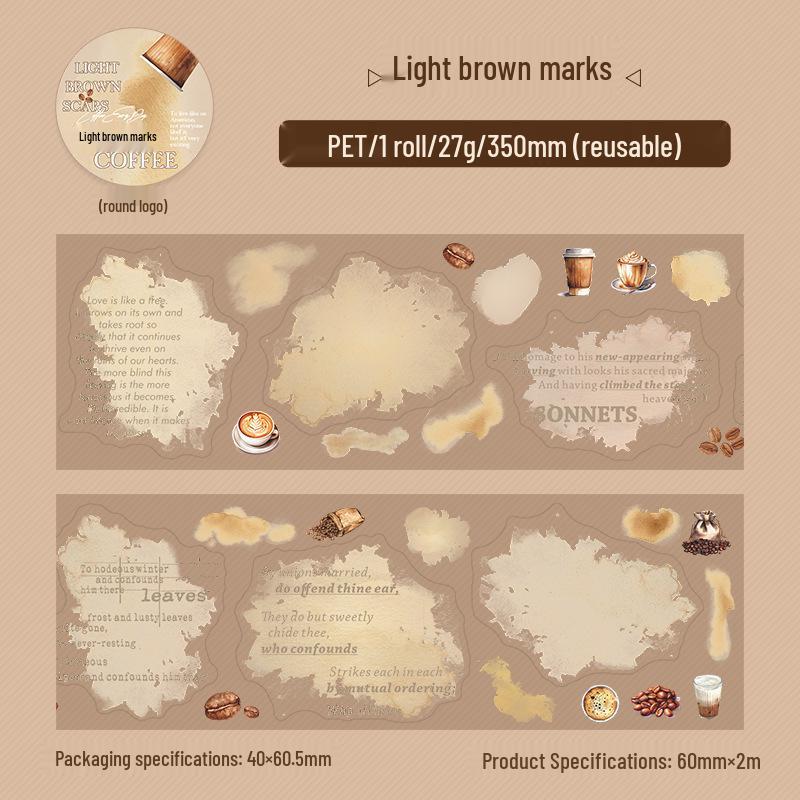Coffee Stain Die-Cut Adhesive Tape for Journal and Phone Case Decoration