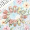 French Style Yellow Chick & Cream Bow Plaid Press-On Nails with Polka Dots - Cute & Sweet Design