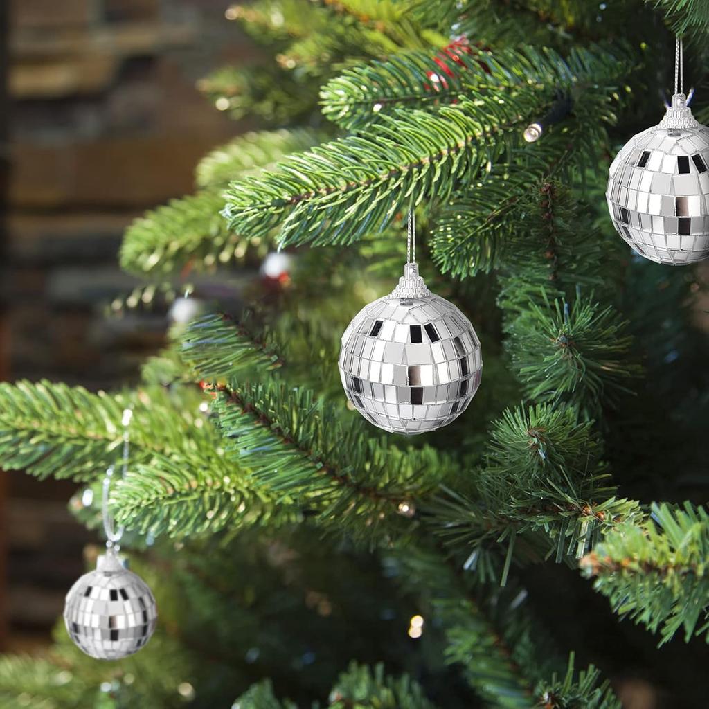 6Pcs Mirror Disco Ball, 1.96Inches Silver Hanging Ball for Party, Birthdays, Weddings, Home Decorations, Stage Props, Game Accessories, 5cm