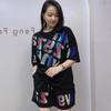 Women's Summer Short-sleeved T-shirt Shorts Casual Suit Hot Drill Wide-legged Trousers Two-piece Set