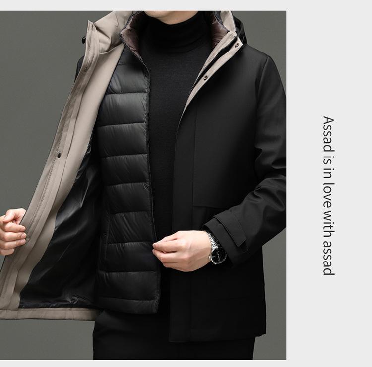 Men's Fashionable Hooded Winter Jacket with Detachable Liner - 90% Duck Down, Cold-Resistant, Ideal for Middle-Aged