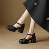 Krazing Pot Sheep Skin Round Toe Size 41 Thick Round High Heels Buckle Straps Hollow Platform Gladiator Autumn Pumps