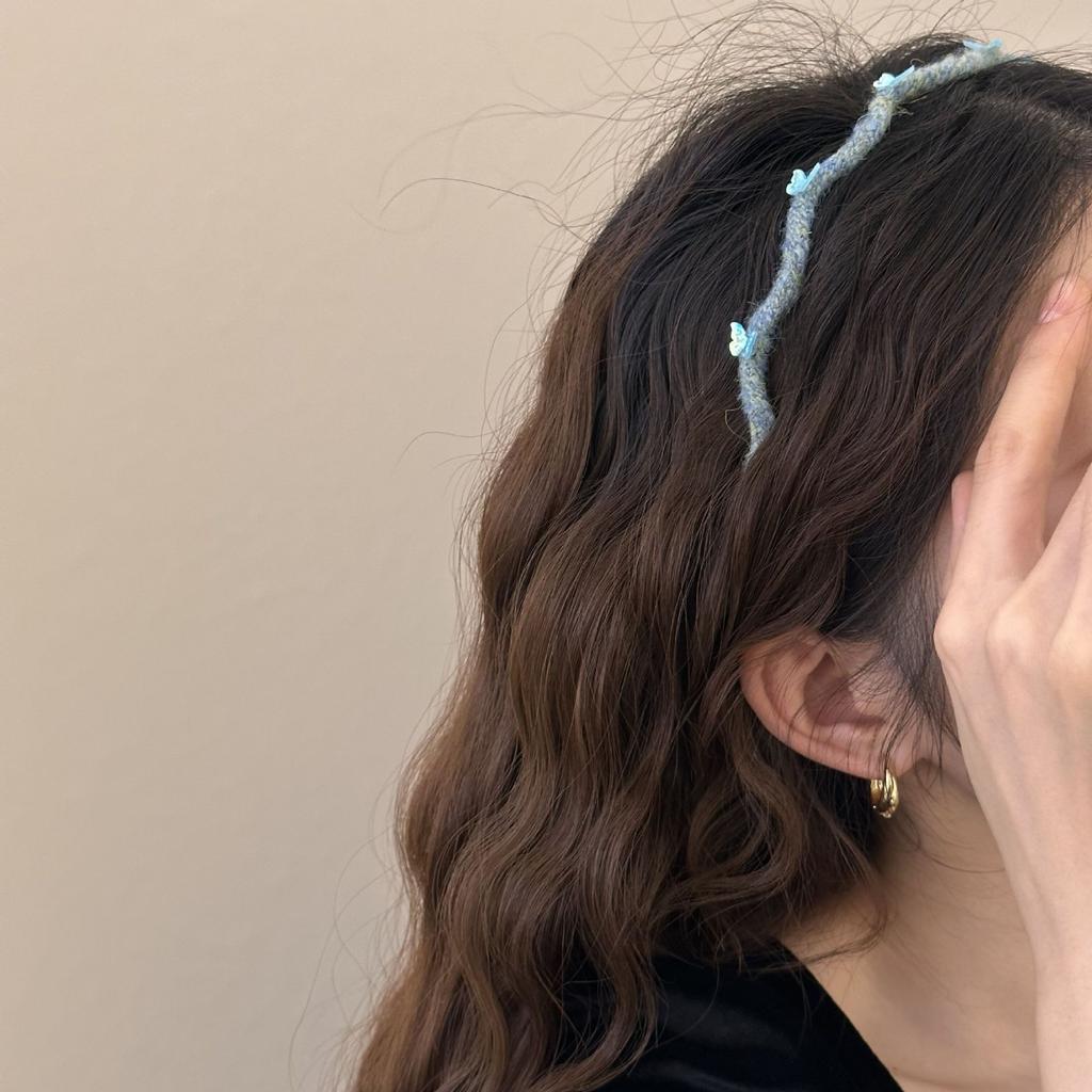 French Style Handmade Butterfly Wool Waves Hairband Fairy Cute Simple Temperament Exquisite Pearls Hair Accessories New