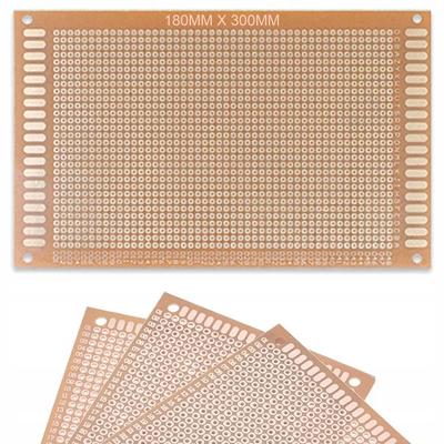Einseitige Prototypenplatine 180 x 300 mm – Für THT-Bestückung | Lochraster 2,54 mm | 4 Montagebohrungen