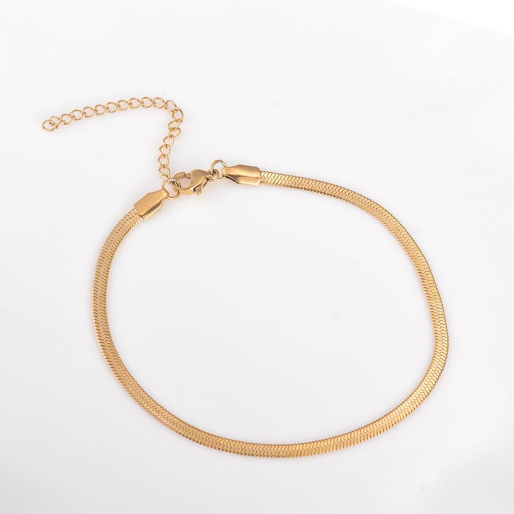 Bracciale a maglia piatta serpente in acciaio inossidabile larghezza 3 mm per donne ragazze catena a maglia spina di pesce regolabile 4 colori