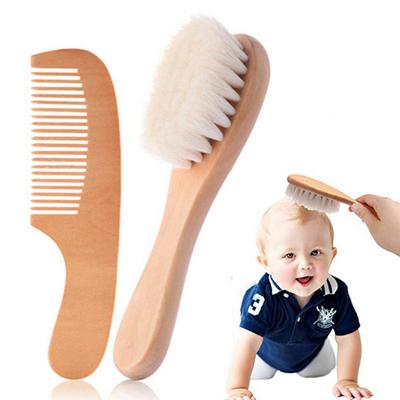 Kingsie Baby Hairbrush and Comb Natural Wood and Goat Hair Newborn Baby Hair Baby Shower Gift Set, 2-Piece Set, Brush, Care,