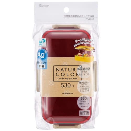 Skater Bento Box, 530ml, Single Tier, Made In Japan, for Women, with 4-Point Locking for Leak-Resistant Storage, Dishwasher and Microwave Safe, Cherry