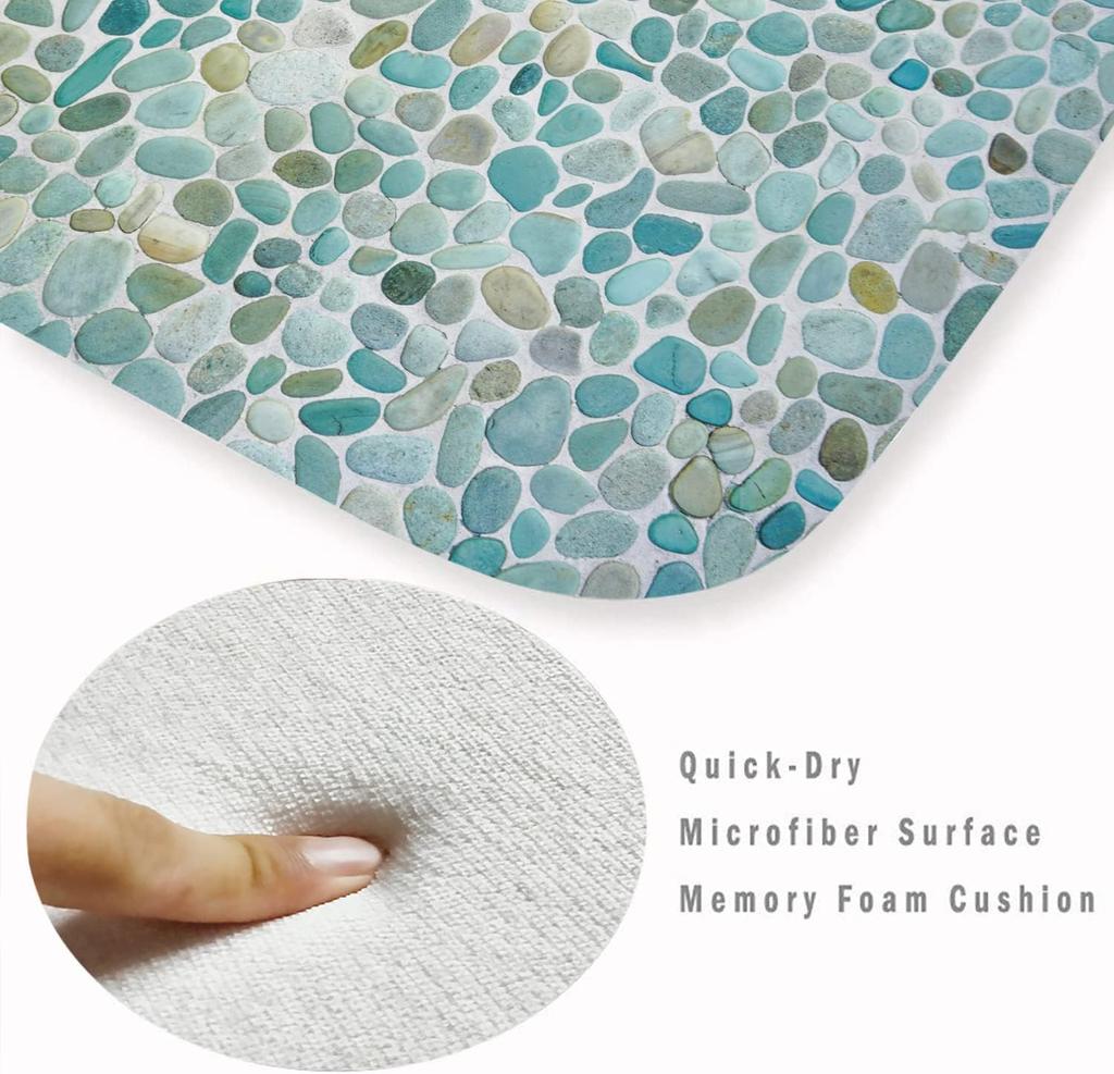 Bathroom Uses Absorbent Non Slip Bath Mats, Kitchen Floor Mats, Artistic Small Stone 3D Carpets (24x16 Inches), and Flannel Memo