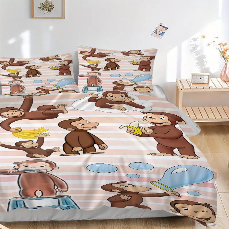 

3pcs Curious George Monkey Bedding Set-Perfect for Bedroom, Guest Room, Living Room, Hotel Decor | Ideal Gift for Fans, Travelers, Daily Use 135x200cm