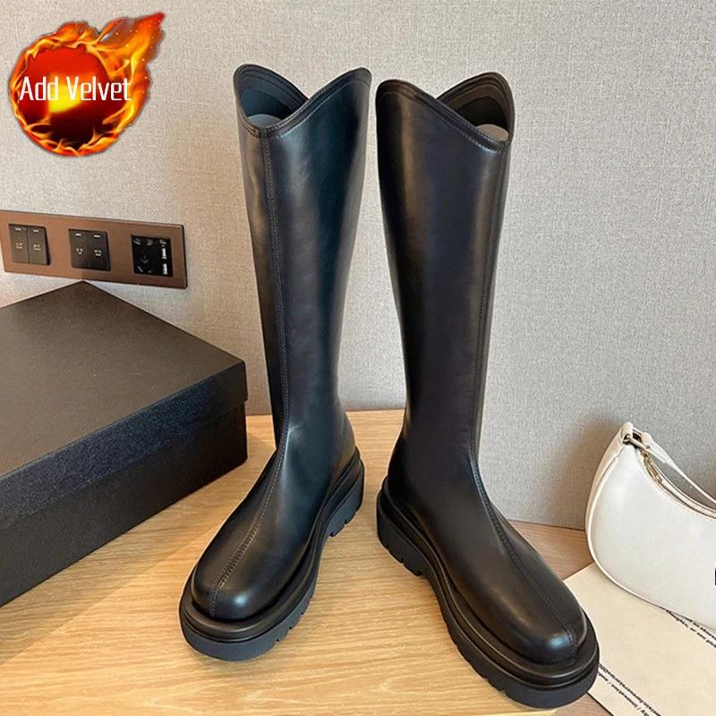 Fashion Autumn Winter Leather Mid Calf Shoes Woman Trend 2025 Novelty Hot Footwear Waterproof Large Size Warm Half High Boots for Women
