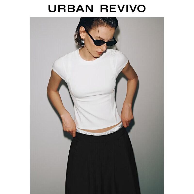UR2026 Women s Slim Fit Faux Two-Piece Round Neck Short Sleeve T-Shirt L