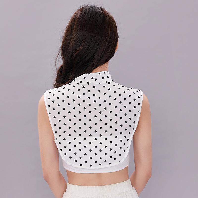 Women Polka Dots Bowknots Shirt Fake Collar Tie Cotton Detachable False Collar Lapel Blouse Top Autumn Sweater Decorative