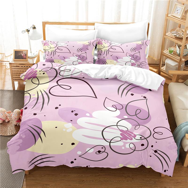 Pink Sleep Bedding Kit Comforter Cover Kit 3d Bedding Digital Printing Bed Linen Queen Size Size Sleep Bedding Kit Fashion Design EU single(135x200cm)