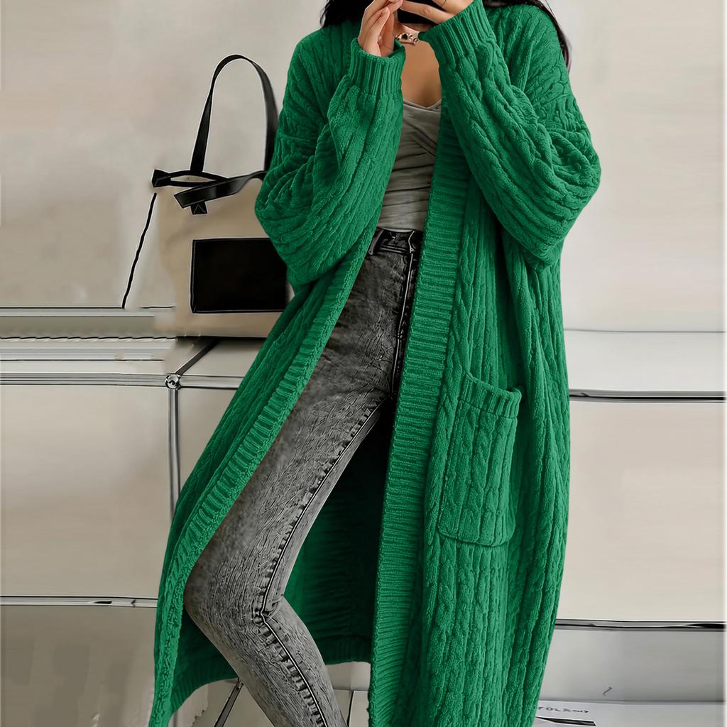 Women's Knit Cardigan with Pockets, Long Thick Sweater Coat