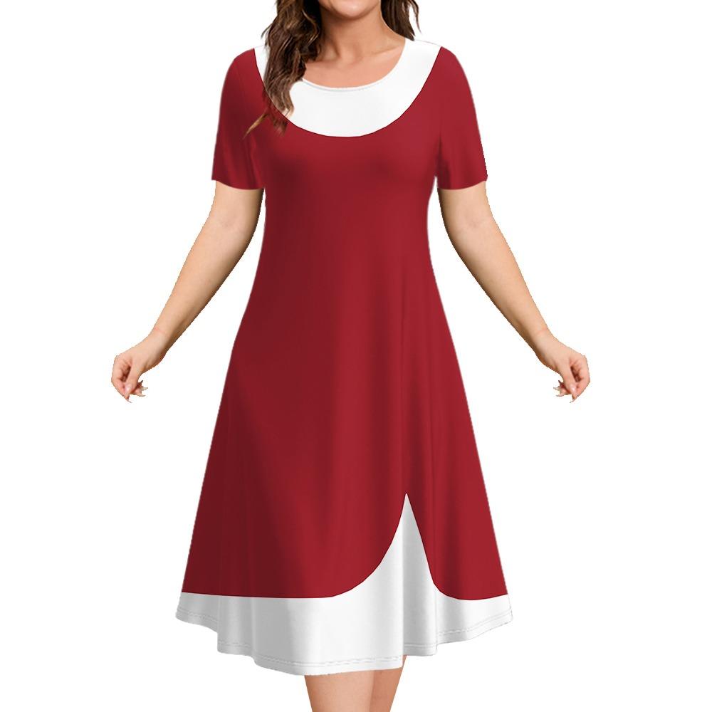 2025 Sommarklänningar för Kvinnor Patchworktryck Kort Ärm Damkläder Lös A-linjekjol Eleganta och Vackra Damklänningar