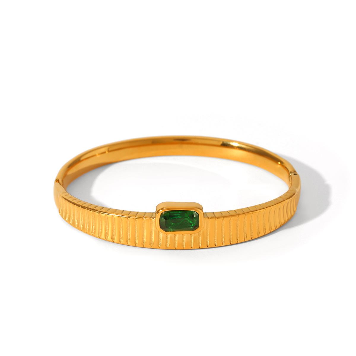 

Vertical striped stainless steel bangle for women, non-fading, zircon inlaid titanium steel bracelet, high-end hand jewelry