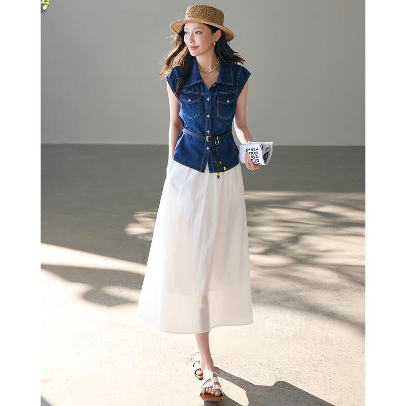 

TERRE BLEUE Women s Sleeveless Denim Top & A-Line Skirt Set M