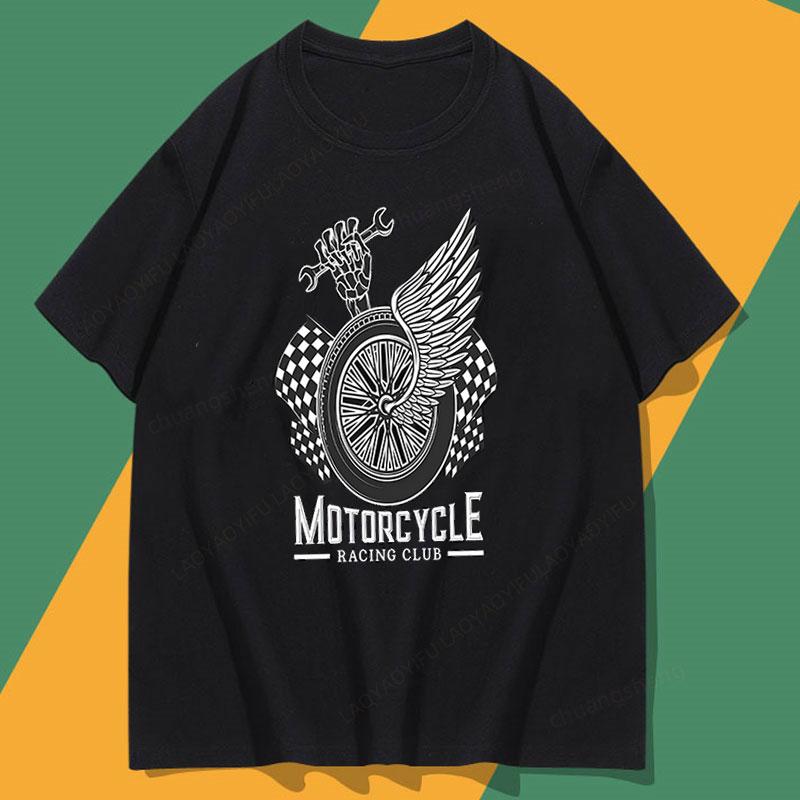 

Camiseta Motorcycle Racing Club T-Shirt Winged Wheel Skeleton Wrench Tee Biker Garage Top Camisa Cotton Man Shirts 5XL різнокольоровий