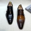 Fashion Men's Handmade Brown Monk Shoes Double Buckle Genuine Cow Leather Luxury Wedding Business Formal Basic Men's Footwear