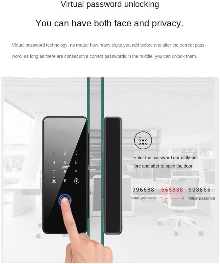 Serrure de porte en verre sans perçage Smart Fingerprint Password Lock pour magasins bureaux entrepôts Noir J01