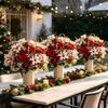 14/22PC Set Christmas Poinsettia Flower Bouquet Red White Berry Poinsettia for Fireplaces Stair Railings Christmas Dining Table
