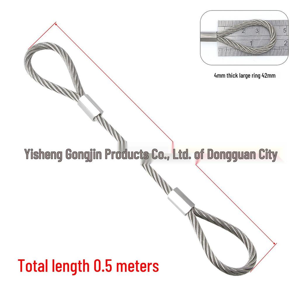 304 Stainless Steel Wire Rope Slings with Double Buckle Crimping Head for Rigging and Lifting.