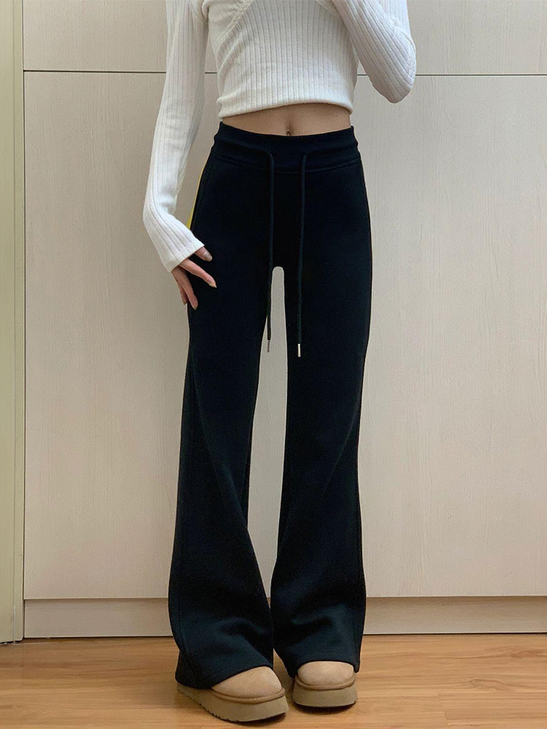 

Women s Dark Gray High-Waisted Micro-Flared Casual Sweatpants - Autumn Slimming, Hip-Covering, Sporty, Wide-Leg, Floor-Length L