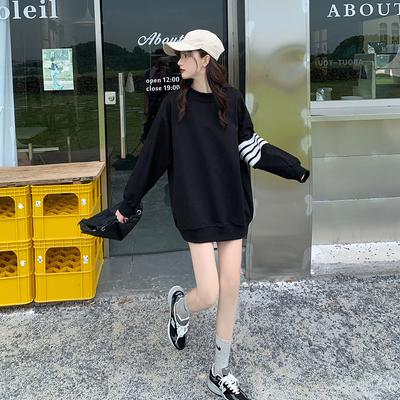 Spring Thin Student Couple Grey Sweater Women's Pullover Print Loose and Lazy Round Neck Mid Length Coat
