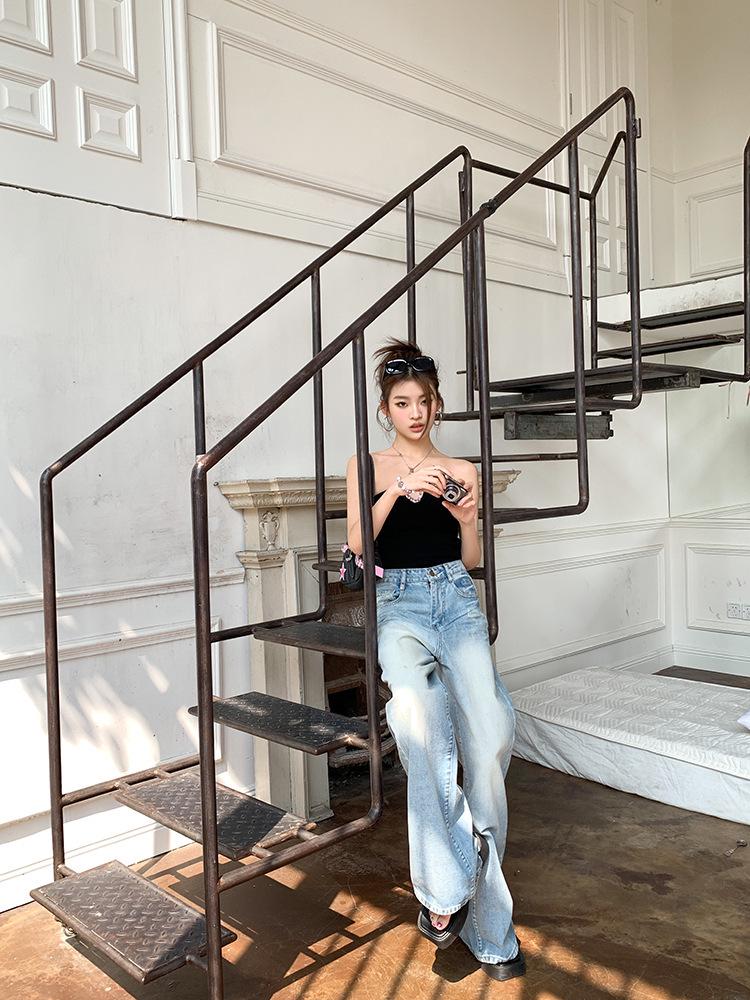 2026 Spring/Summer Retro Frosted Wide-Leg Jeans for Women - Loose Fit Dad Pants
