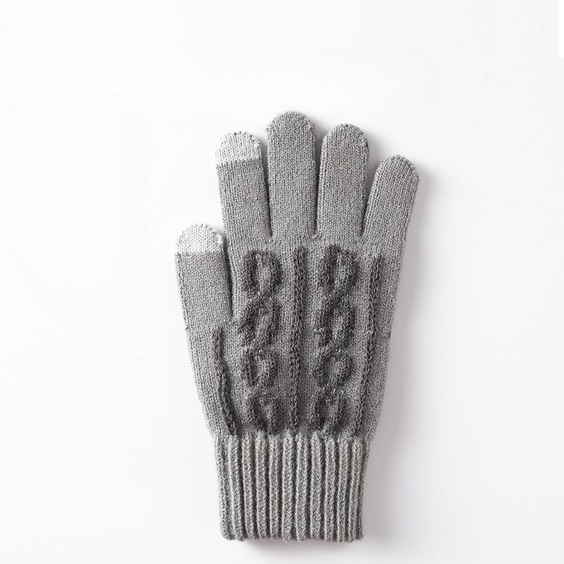 Knitted Gloves for Men Autumn and Winter Jacquard Split Finger Yarn Gloves with Thick Velvet and Warm Touch Screen Gloves