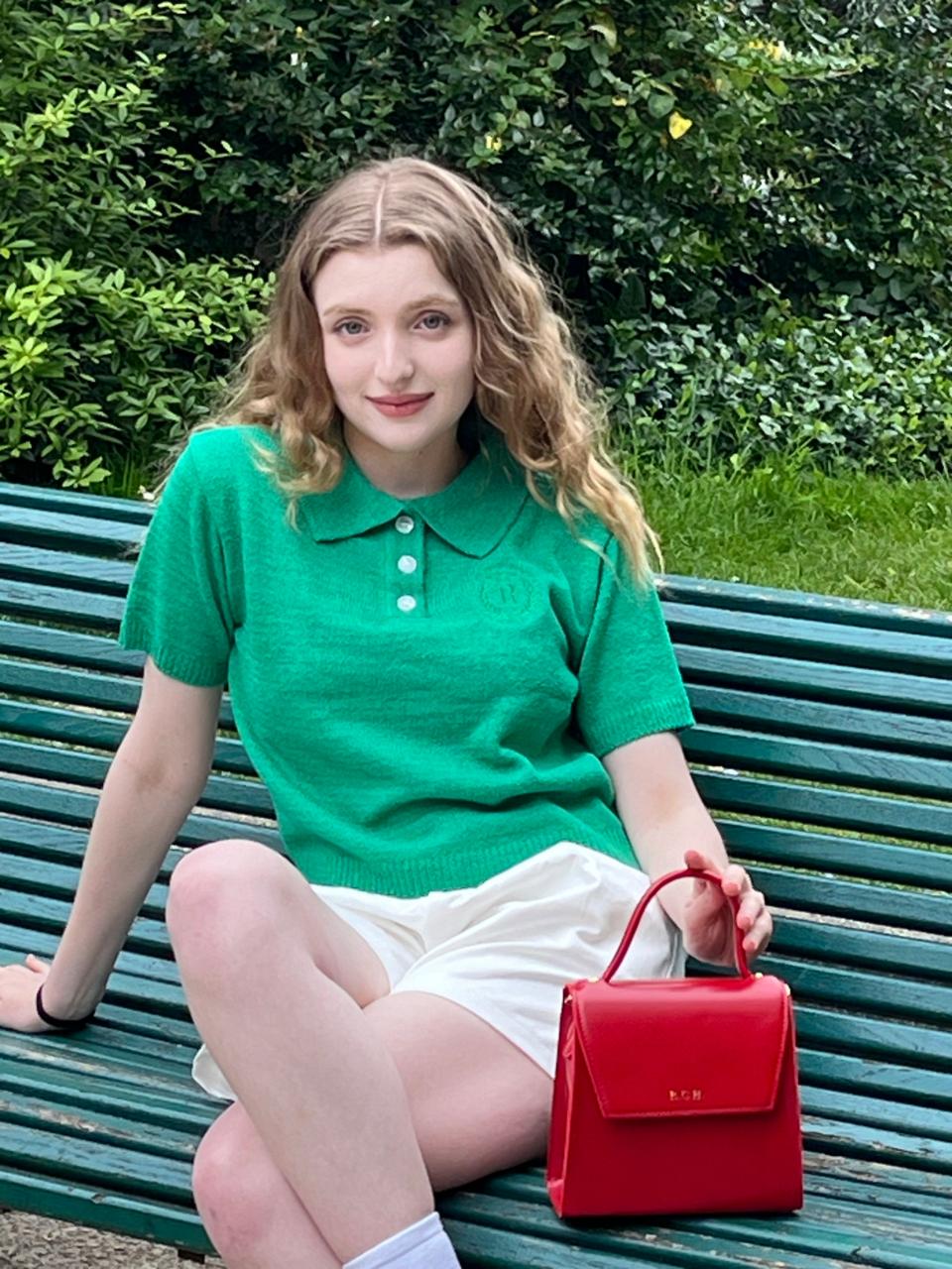 Royal Club Holiday Royal Boucle Collar Short Sleeve Crop Knit Green Free