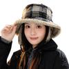 Winter Hat for Women Japanese Retro Thickened Fisherman Hat Plaid Windproof Warm Ear Protection Hat Casual Versatile Plush Hat
