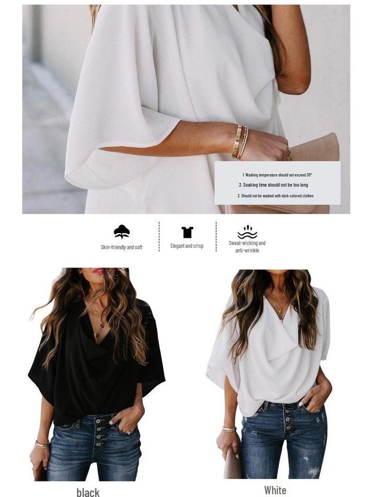 2026 Chiffon V-Neck Loose Casual Top - European & American Style Women's Shirt