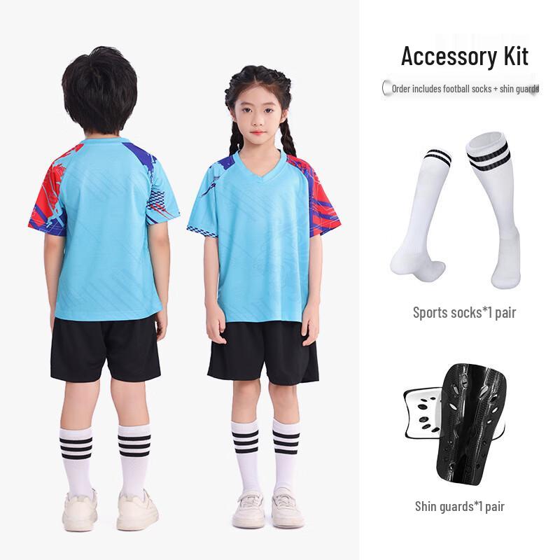 Kids' Short Sleeve Soccer Jersey Set with Socks & Shin Guards