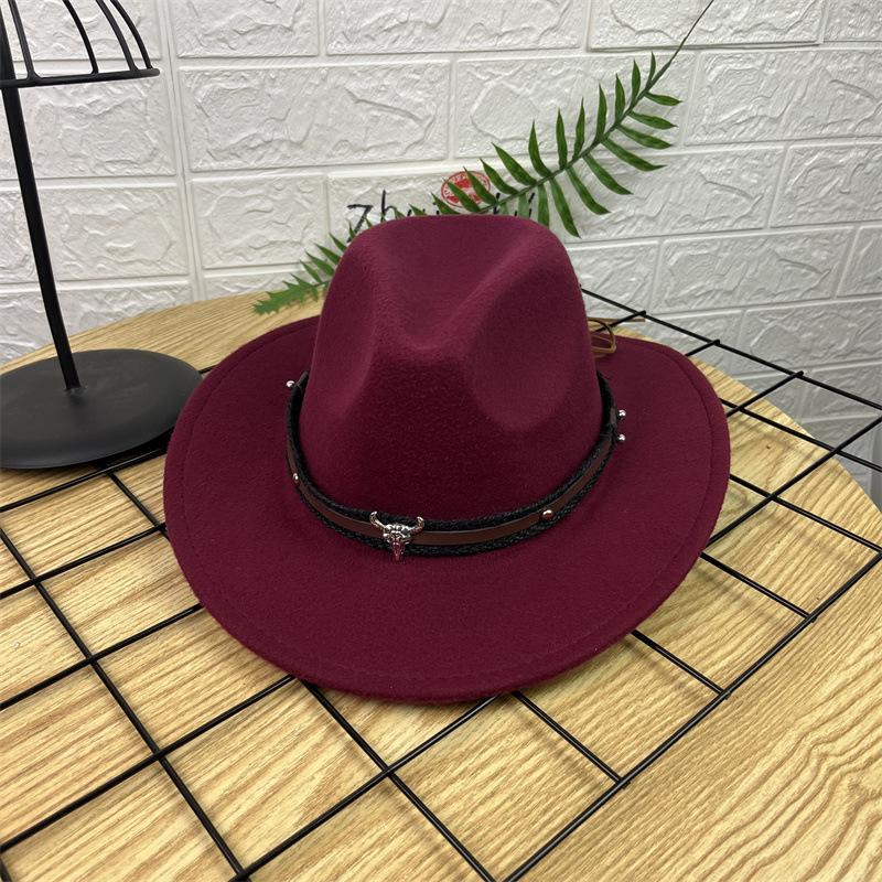New Horn Head Belt Cowboy Hat Fashionable Jazz Hat Retro Tweed Hat Black Top Hat Trendy