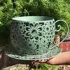 Vintage Teacup Planter Iron Floral Cutout Flowerpot Decorative Plant Pot for Succulents Herbs Flowers Indoor Outdoor Garden Decor