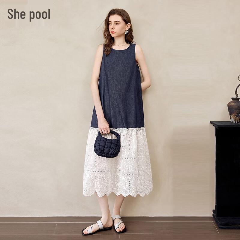 Women s Contrast Lace Sleeveless A-Line Midi Dress M