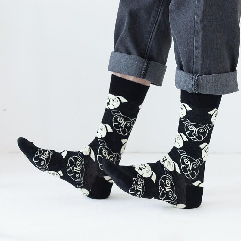 Mens Cotton Cartoon Animal Socks Mid-Calf Casual Trendy Youth Wear