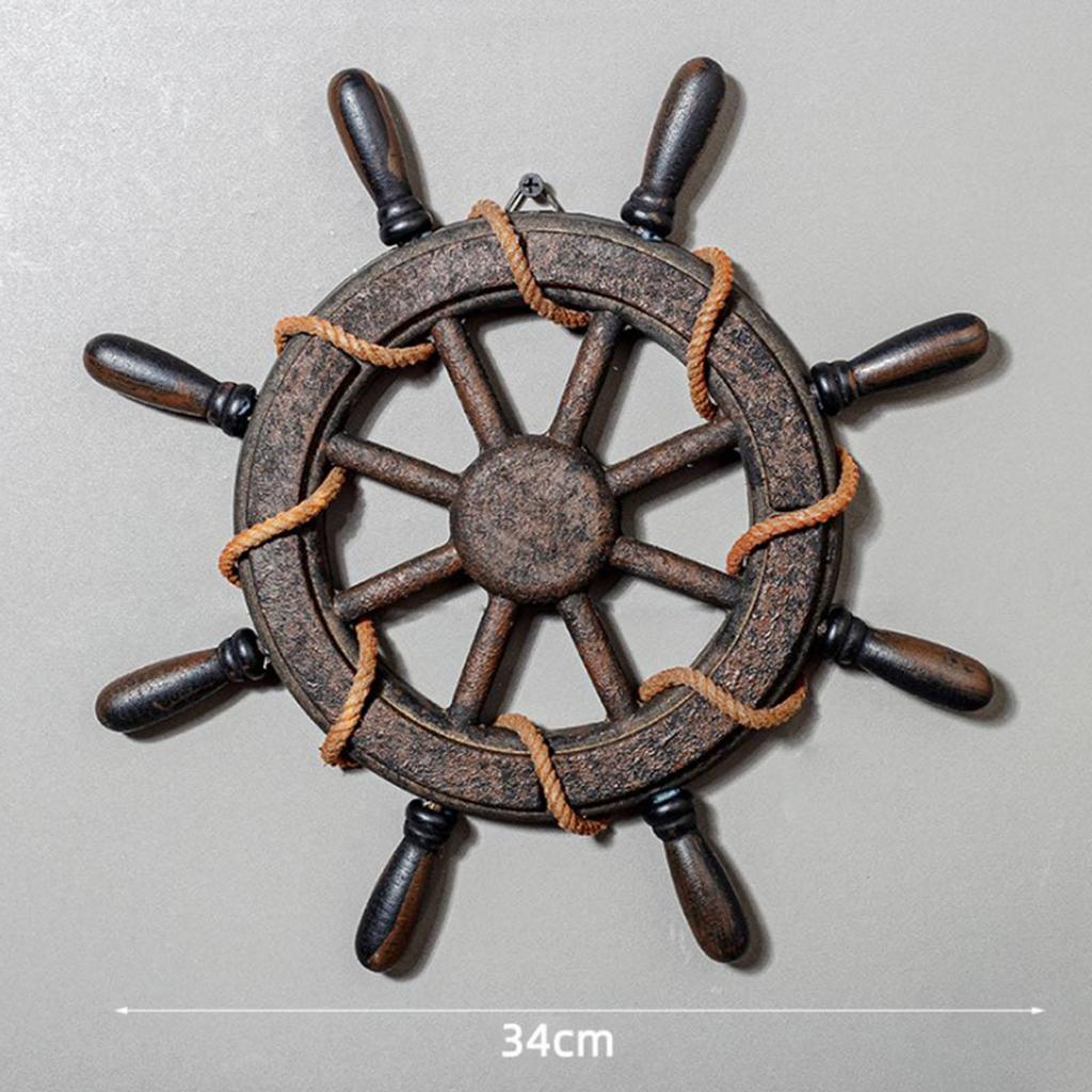 Wall Art Decor Nautical Wheel Wall Sculpture Wooden Ship Steering Wheel Boat Rudder for Club Living Room Bar Fireplace Farmhouse